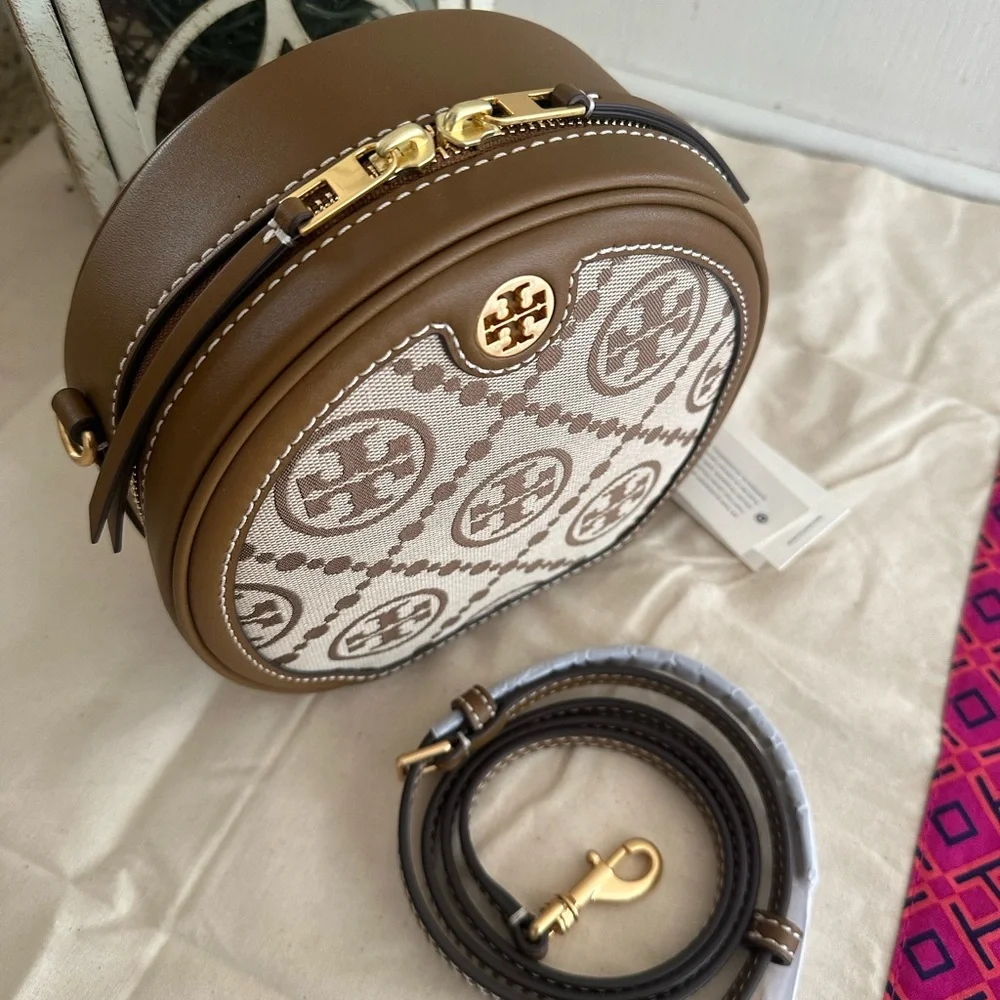 NEW Tory Burch T Monogram Hazelnut Jacquard Circle Bag - $478 - Picture 5 of 7